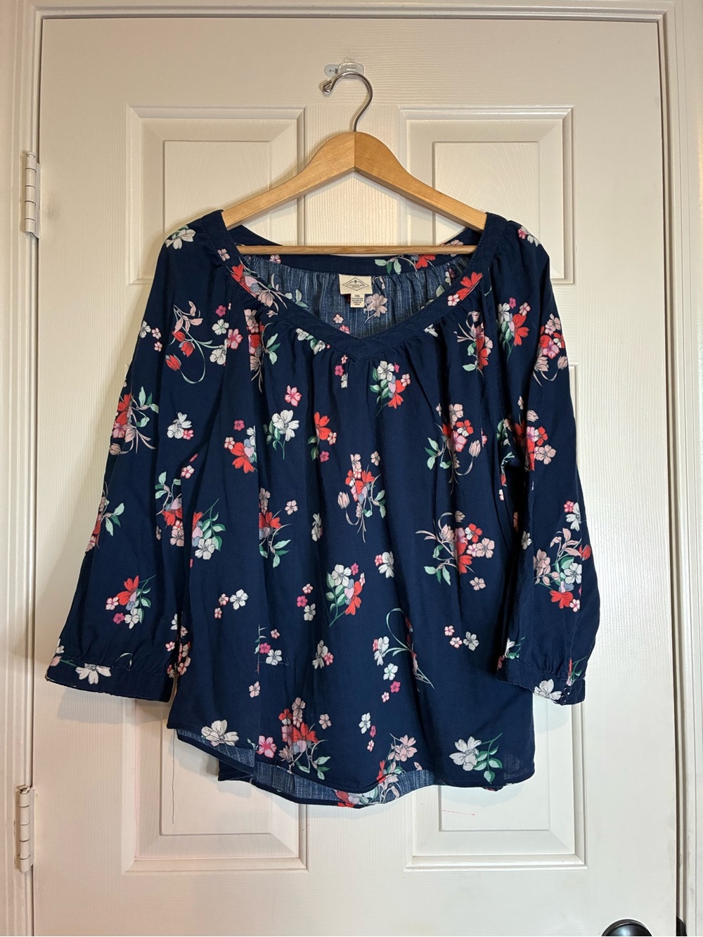 St. John’s Bay Navy Floral Peasant Top